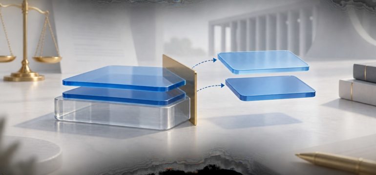 Duas camadas tributárias azuis são separadas de uma base de cálculo transparente em uma representação conceitual
