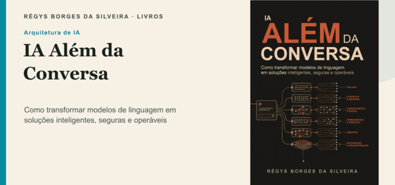 Diagrama conceitual entre um modelo de linguagem e uma solução de IA confiável, com contexto, dados, ferramentas, permissões, avaliação e operação.