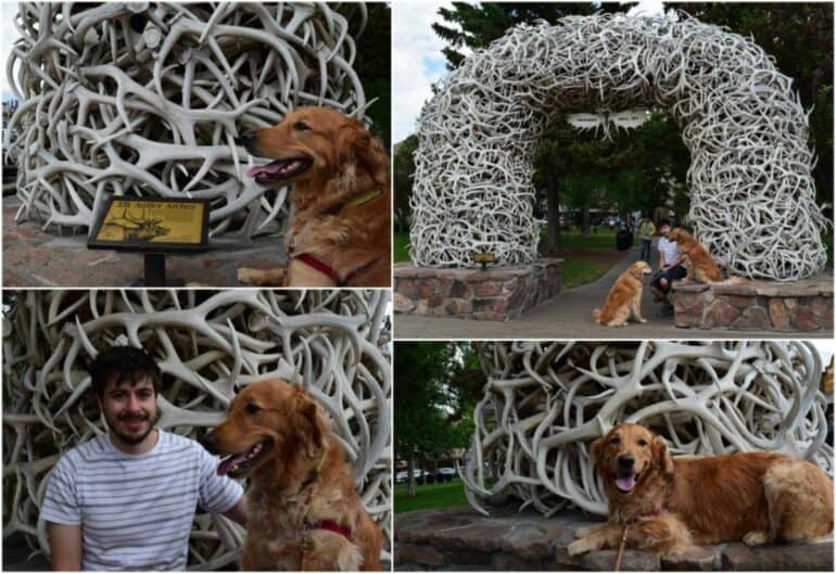 Posing with the Elk Antler Arches in Jackson Hole