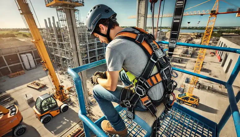 Travaux en hauteur avec harnais de sécurité pour nacelle élévatrice