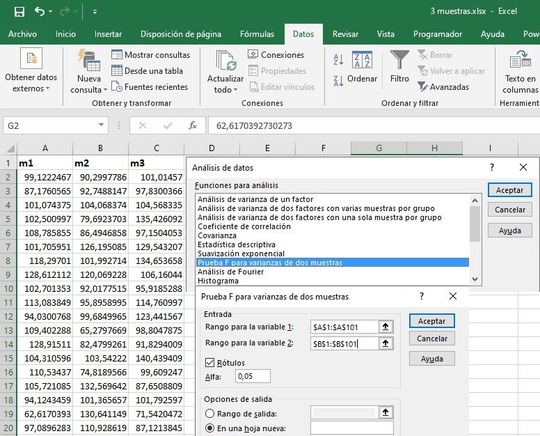 Homocedasticidad en Excel
