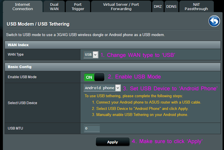USB Tethering (ASUSWRT) to connect your WiFi router to a mobile hotspot