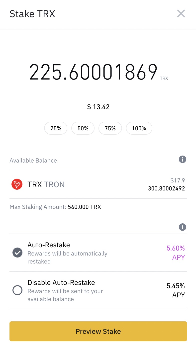 Binance stake TRX