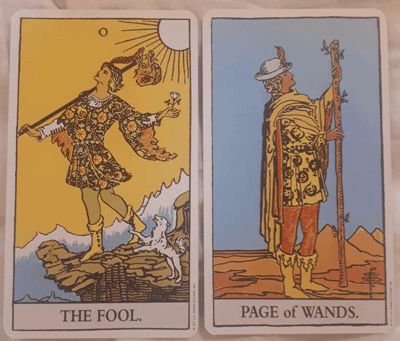 Combinaison Fool And Page Of Wands: Droite et inversée