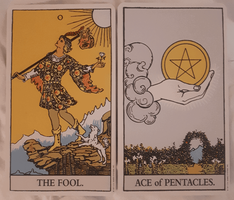 l'imbécile et l'as des pentacles signification de la combinaison de cartes de tarot