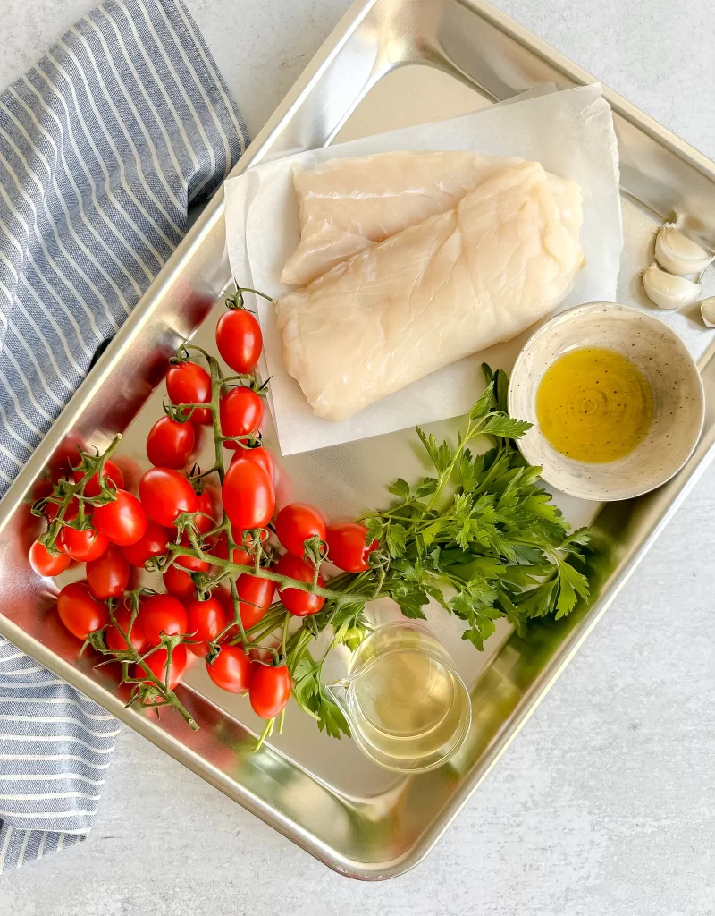ingredients for fish i n crazy water (acqua pazza)