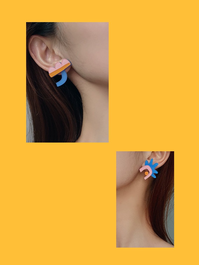 pendientes Miró II asimétricos figura abstracta con modelo