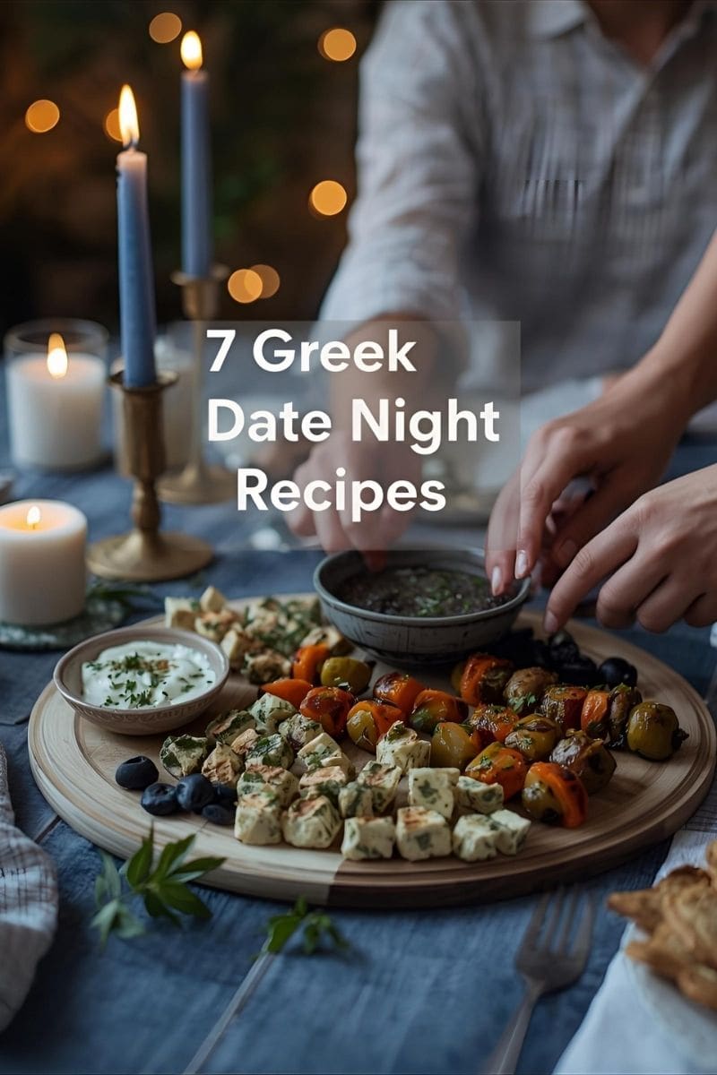 Greek date night recipes blog cover,