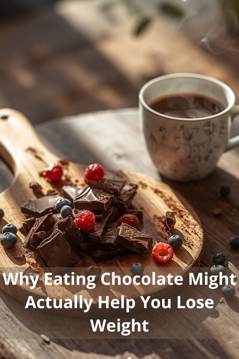 image of a dark chocolate bar with some berries on top of it and a cup of coffee