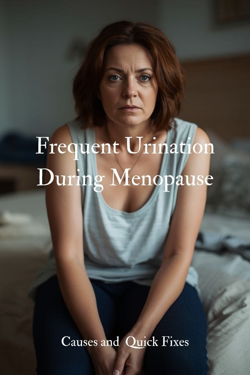 image of a middle-aged woman sitting on the bedside looking tired,