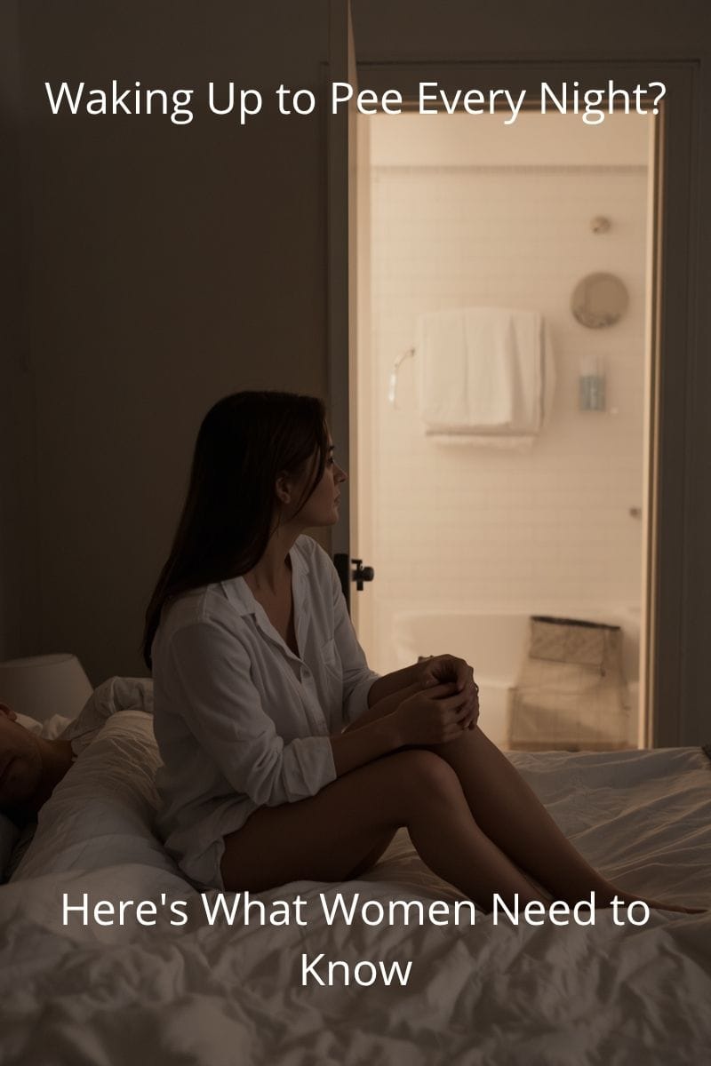 woman waking up in the middle of the night with an urge to pee,