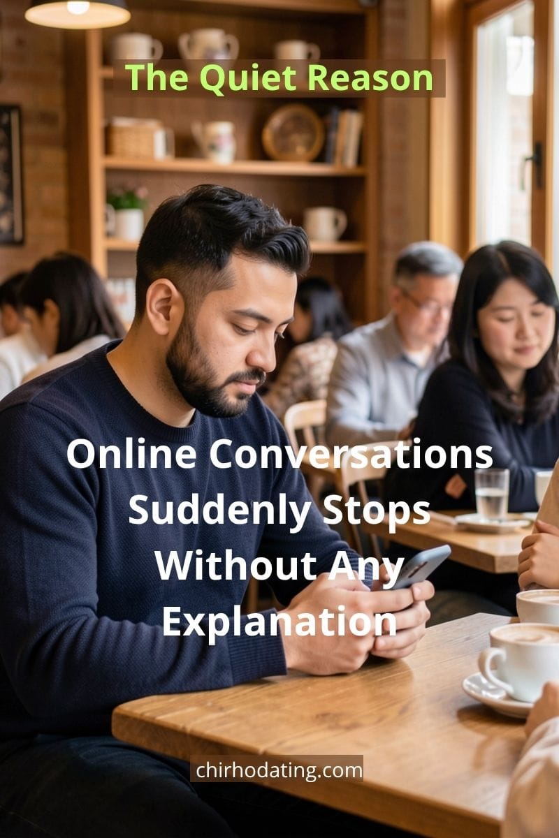 The Quiet Reason So Many Online Dating Conversations Suddenly Stop 1 man looking at his phone wondering why online dating conversations suddenly stop