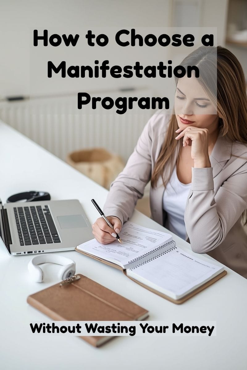 Woman comparing manifestation programs before deciding which one to buy