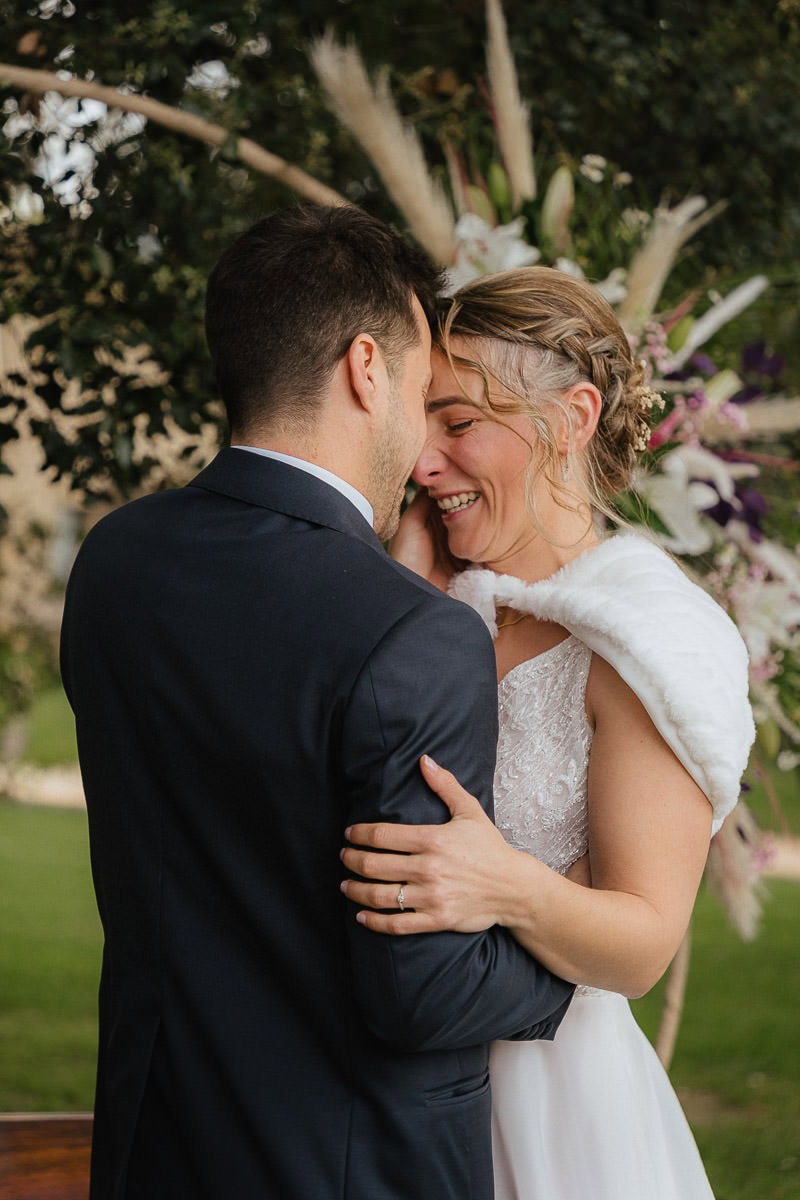 Wedding couple full of joy after saying “I do” during their finca wedding ceremony