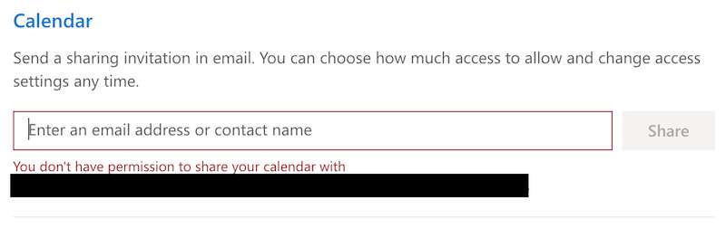You don't have permission to share your calendar with username
