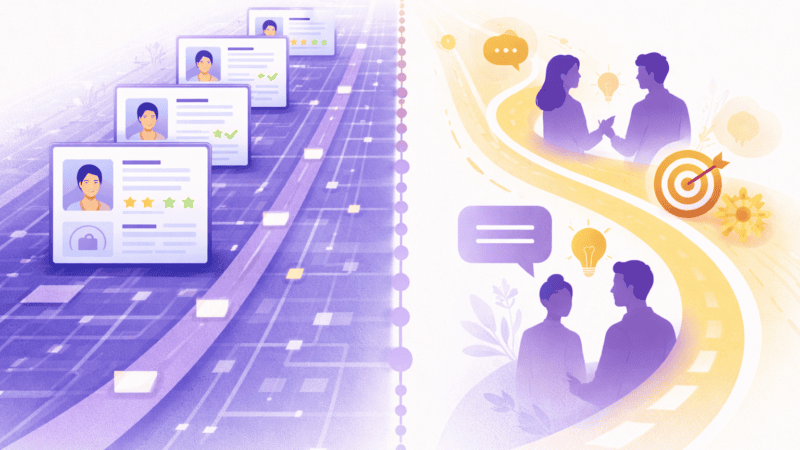 Illustration du décalage entre le matching CV par intelligence artificielle et la réalité du recrutement