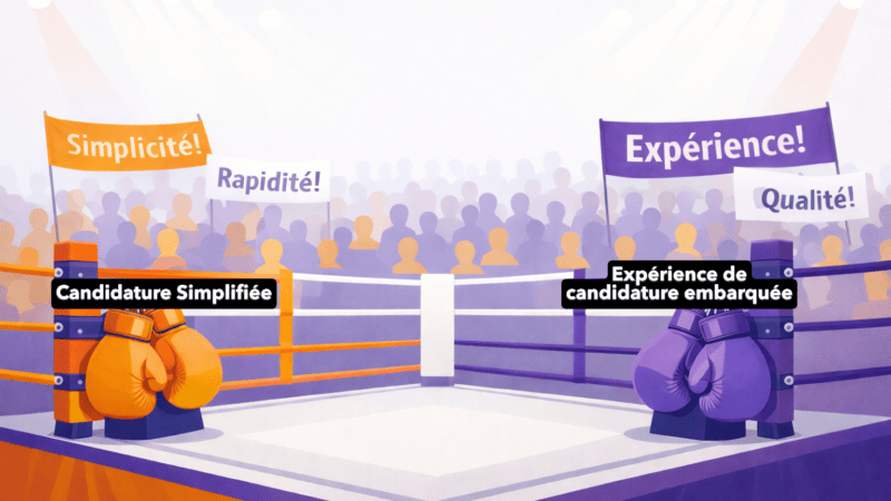 Illustration d’un ring de boxe opposant la candidature simplifiée et l’expérience de candidature embarquée en natif