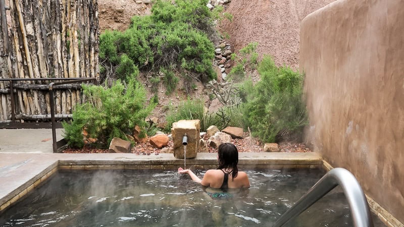 Brooke in a private pool at Ojo Caliente Mineral Springs & Spa in New Mexico