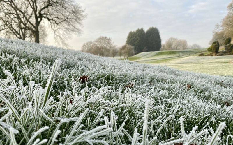 Frost setting in and covering turf as the colder climate approaches