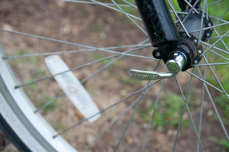 Quick release on the front wheel of a bike