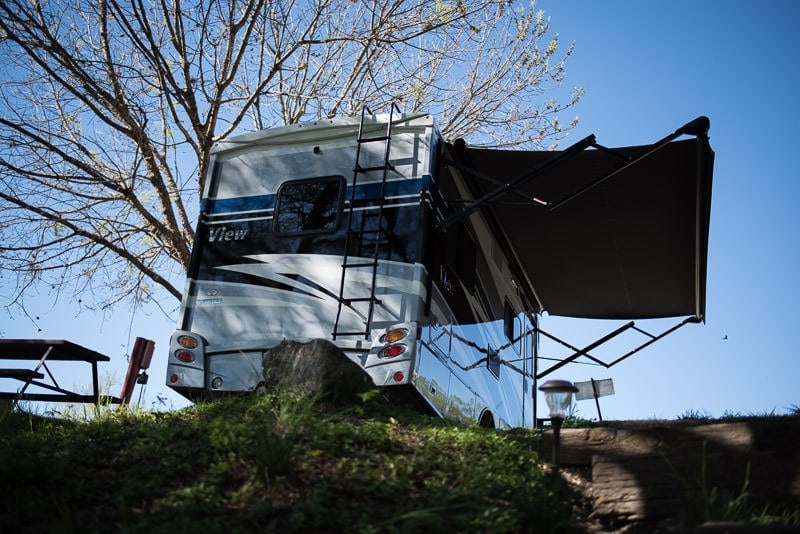 Our Winnebago View with the awning out