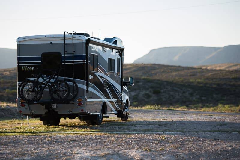 Our RV Parked at the beautiful campsite at Camp Washington Ranch near Carlsbad Caverns