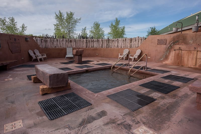 The Mud Bath pool, fountain and lounging area