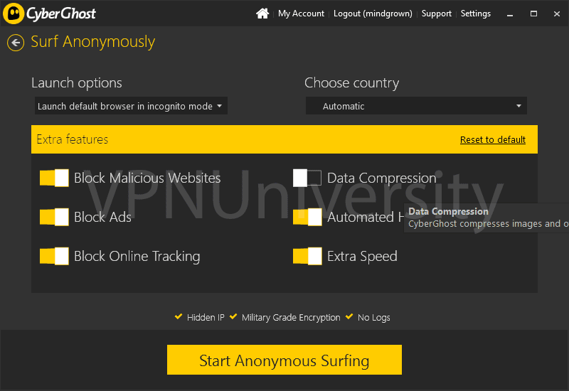 Optional security features like ad-blocking, tracker blocking and speed boost
