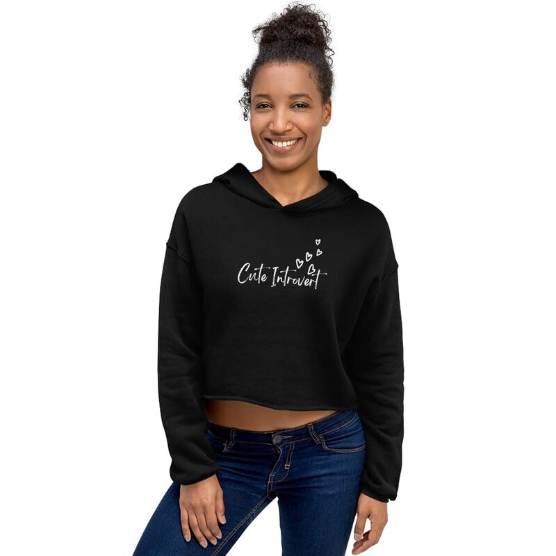 Cute Introvert Womens Black Crop Hoodie