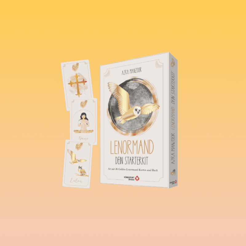 Jetzt online kaufen! Lenormandkarten zum Kartenlegen – die Starterkit Gold Ausgabe mit Begleitbuch. Wunderschöne Ausgabe!