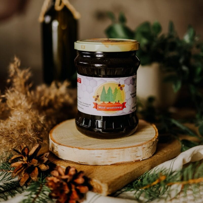 Miód spadziowy iglasty 600g – ciemny miód ze spadzi sosny i jodły, Sieradowicki Park Krajobrazowy
