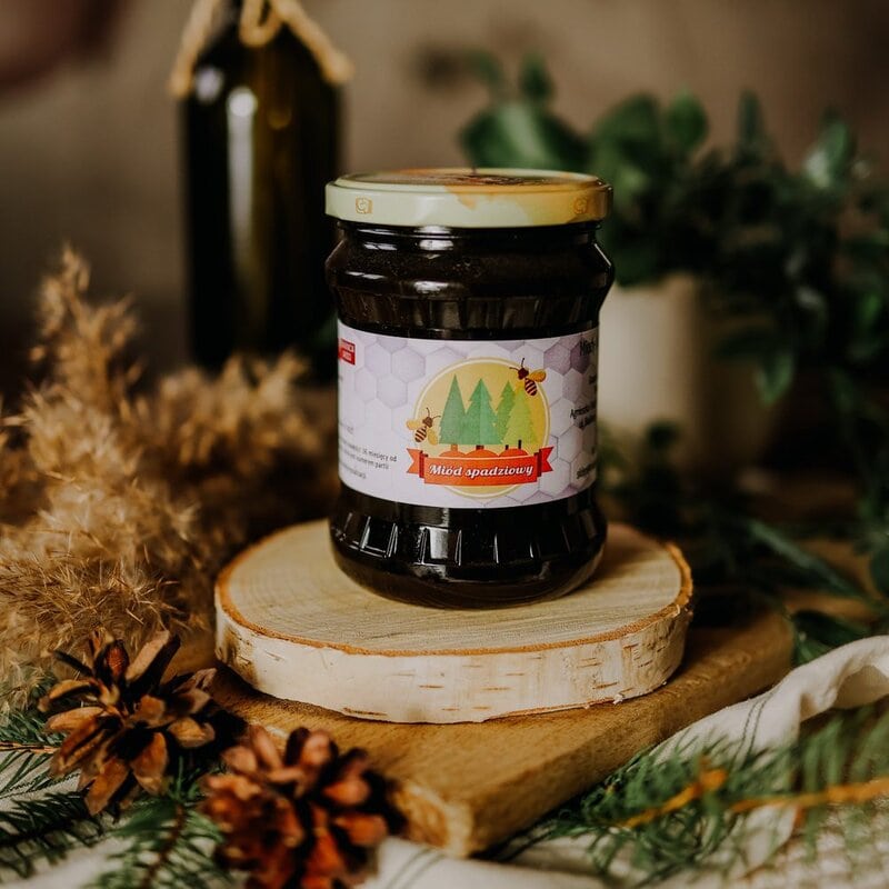 Miód spadziowy iglasty 600g – ciemny miód ze spadzi sosny i jodły, Sieradowicki Park Krajobrazowy