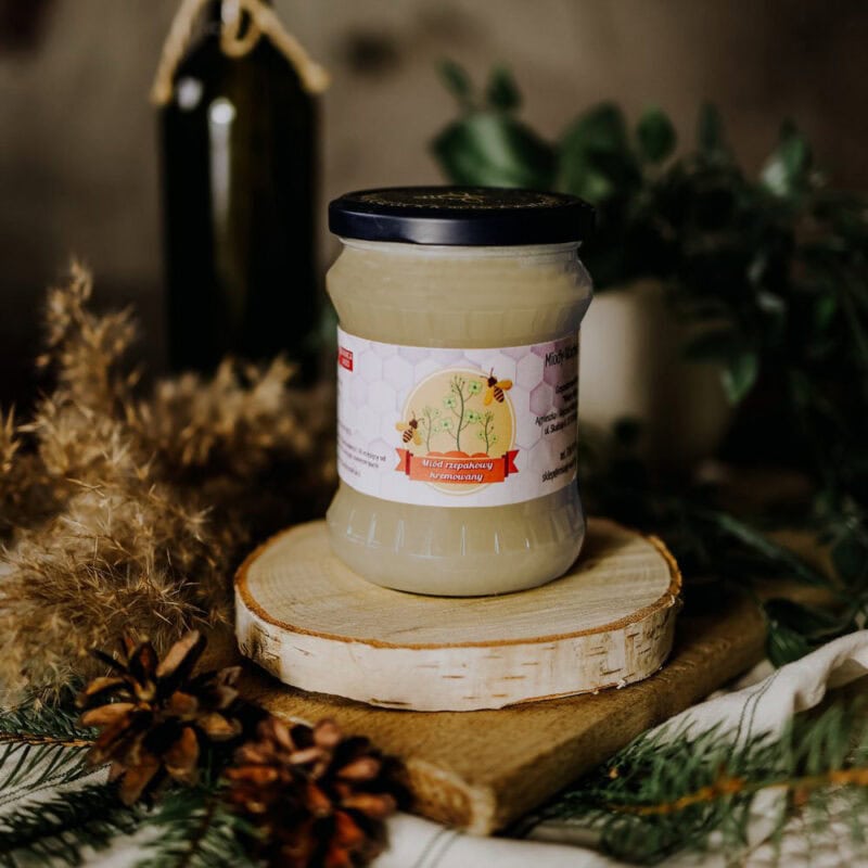 Miód rzepakowy kremowany 600g – miękki, smarowny miód z pasieki wędrownej Miody z Wąchocka