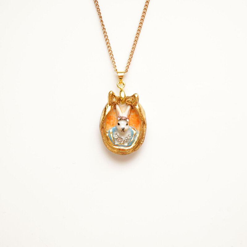 Princess Cottontail Bunny Rabbit Cameo Necklace