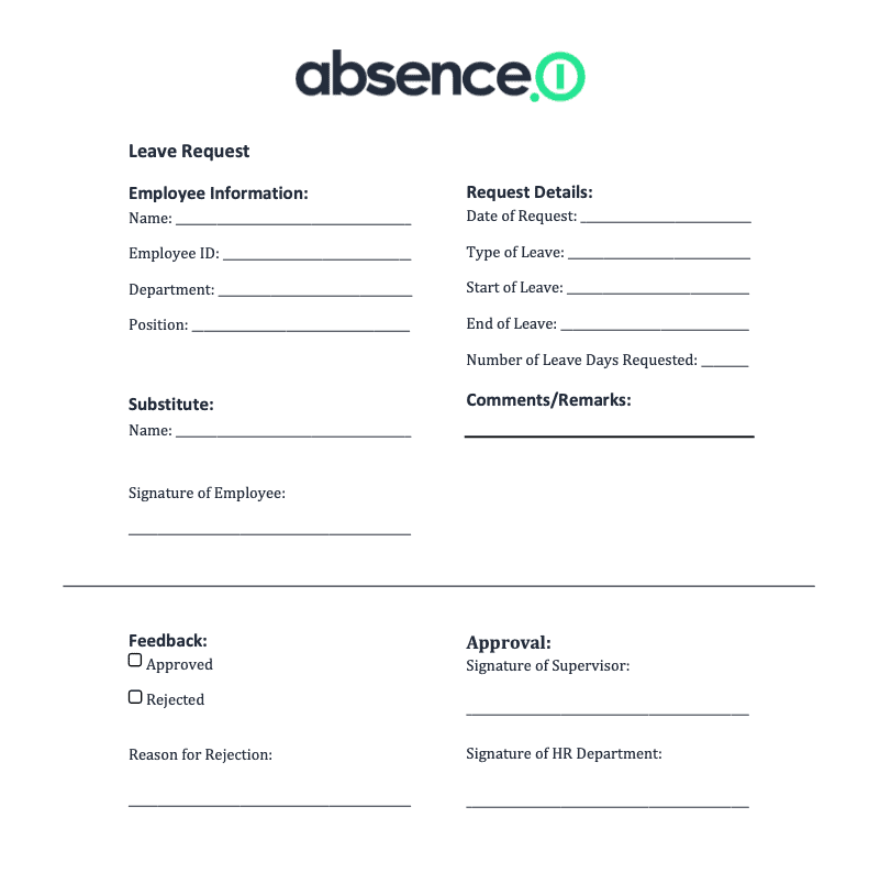 The vacation request form from absence.io