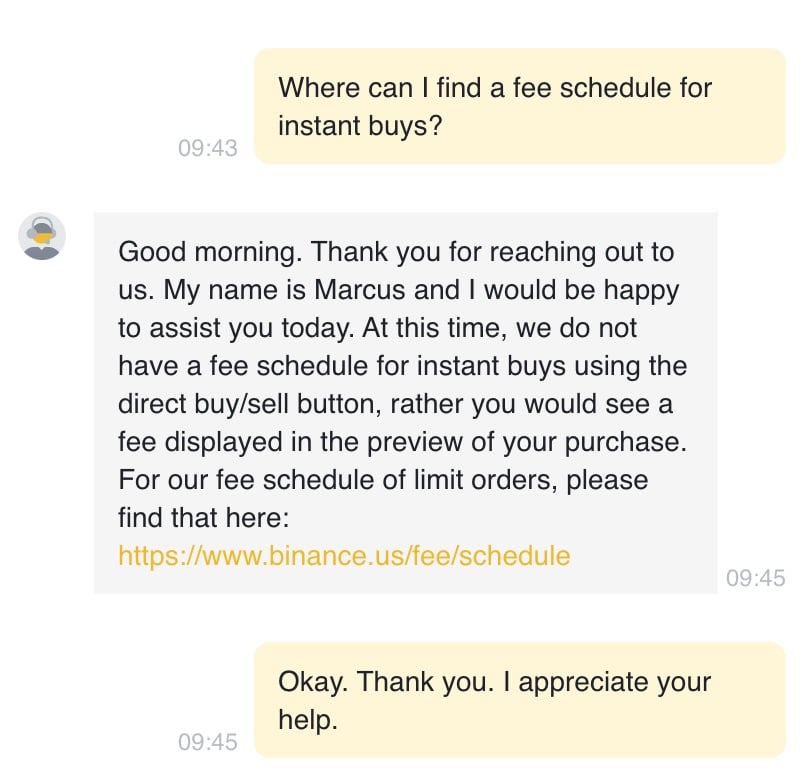 Binance support chat