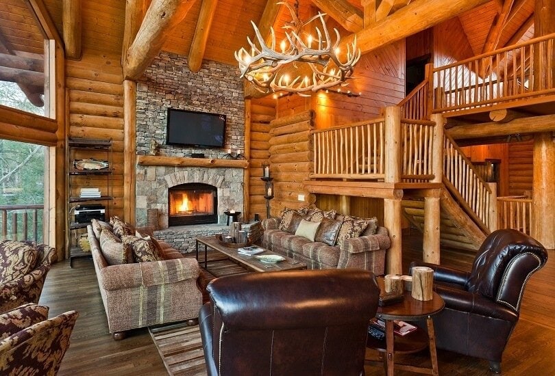 Lukens Great Room Log Cabin Interior