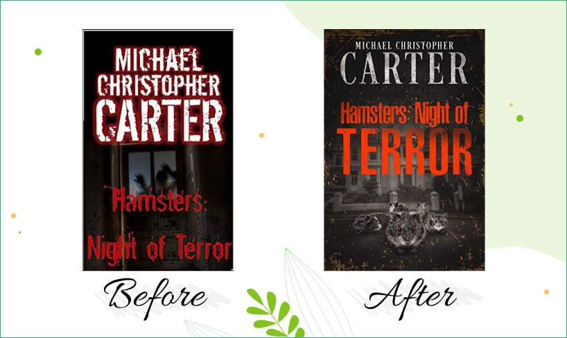 hamster's night of terror book cover design before after