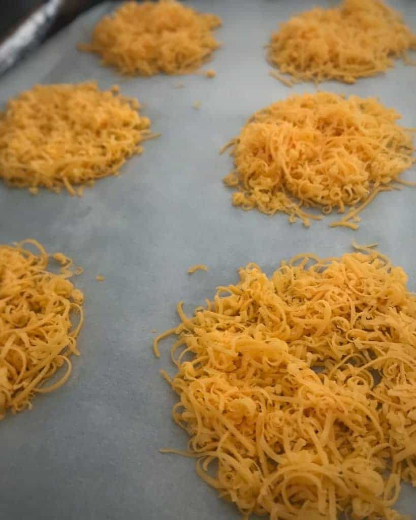 Shredded cheese on sheet pan
