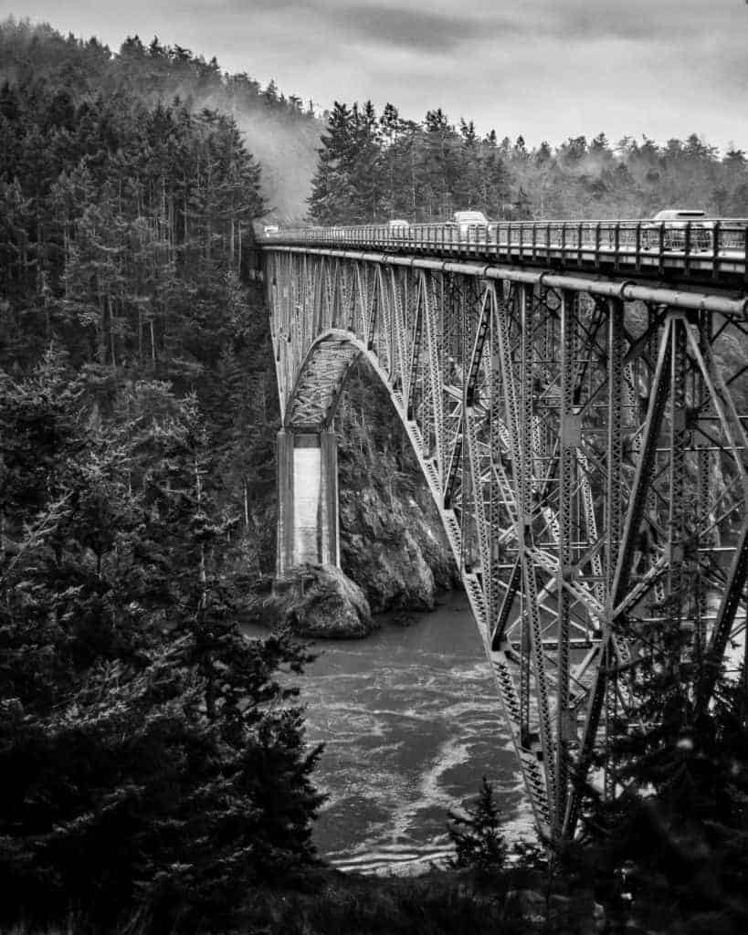 Large bridge with rushing water underneath - Deception Pass, Connecting Fidalgo and Whidbey Islands, Washington