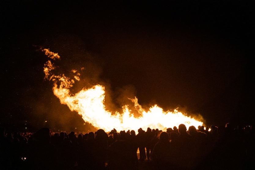 one of the reykjavik bonfires blowing in the wind