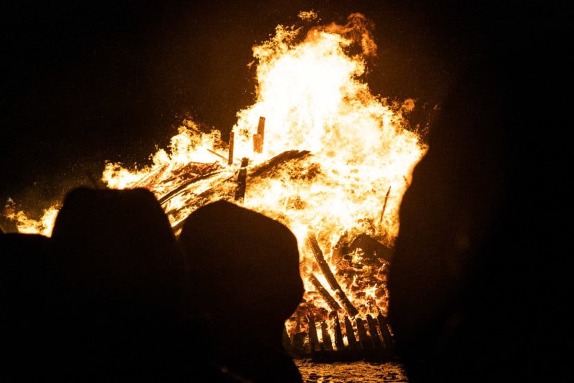 one of the reykjavik bonfires blowing in the wind