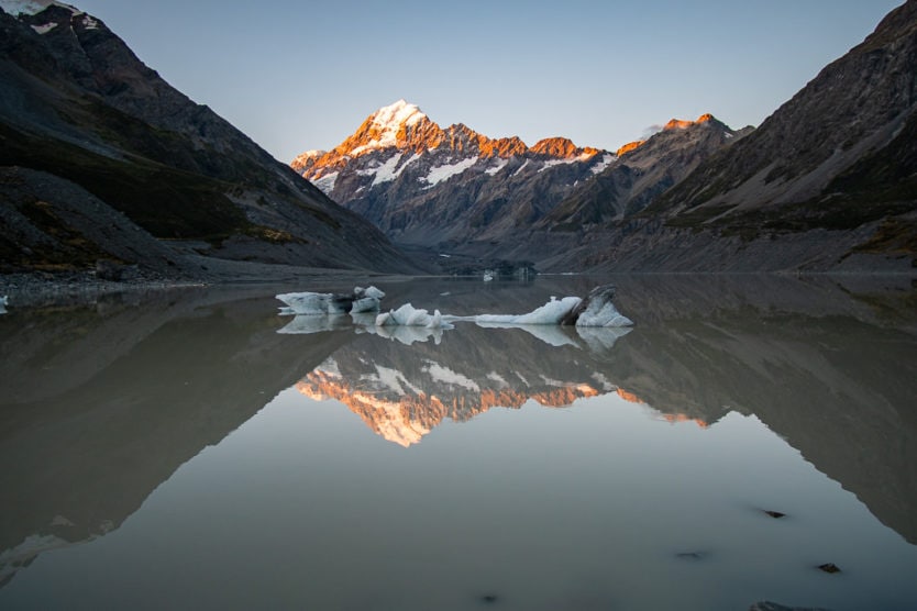 mueller glacier on hooker valley track in mount cook new zealand