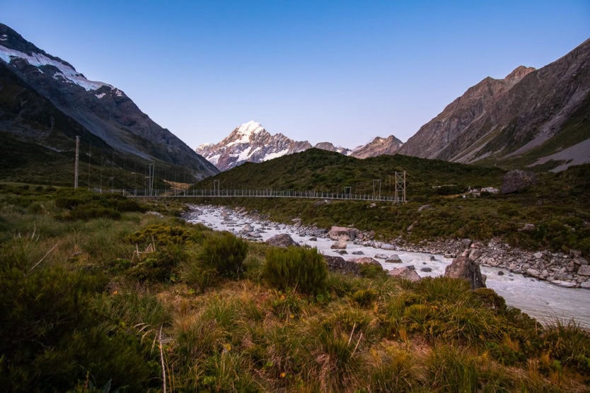 twilight on hooker valley track in mount cook new zealand