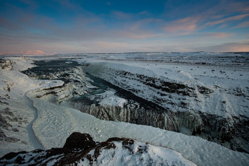 gulfoss iceland waterfall in winter