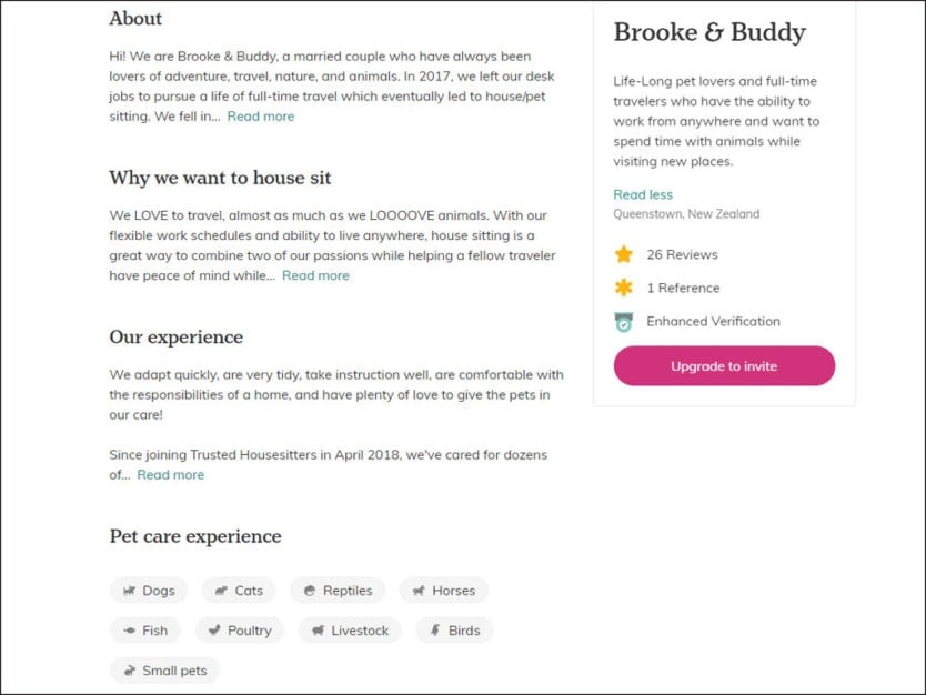 trustedhousesitters profile example