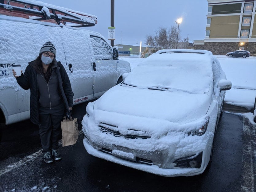 snowy car in texas