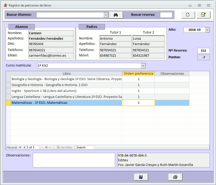 Registro de peticiones de libros
