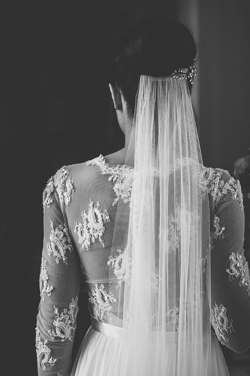 lace wedding dress and veil