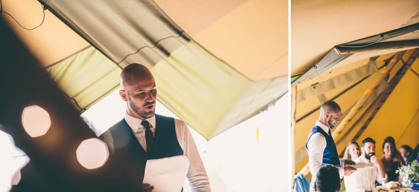 Groom delivering speech to wedding party